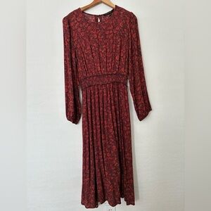 Downeast Floral Midi Dress Viscose Long Sleeve Size L